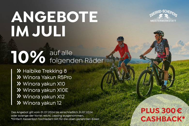 Angebot im Juli 2024 bei Zweirad Scheipers - 10% + 300€ Cashback